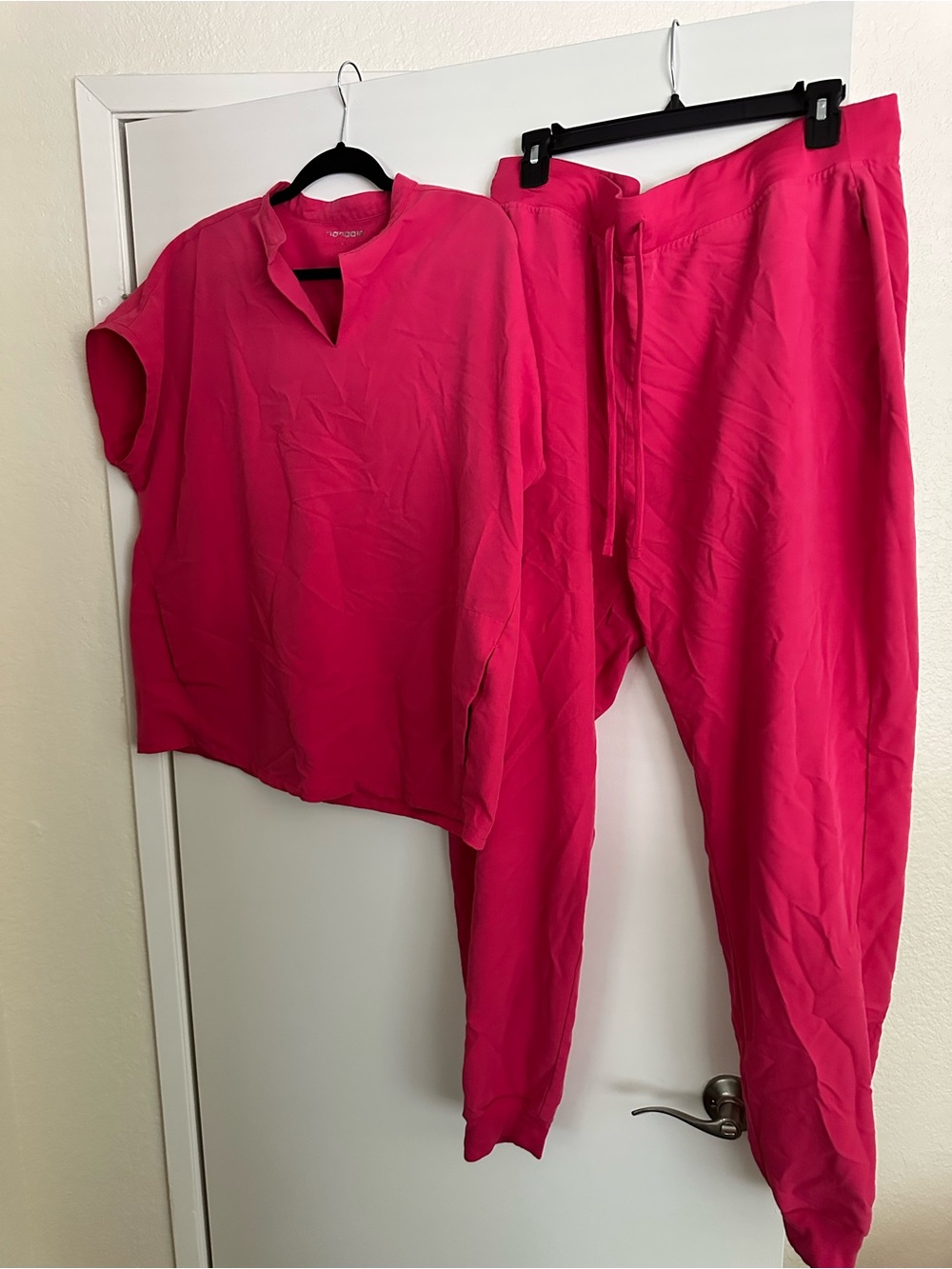Mandela Bright Pink Two-Piece Top and Pants Scrub Set